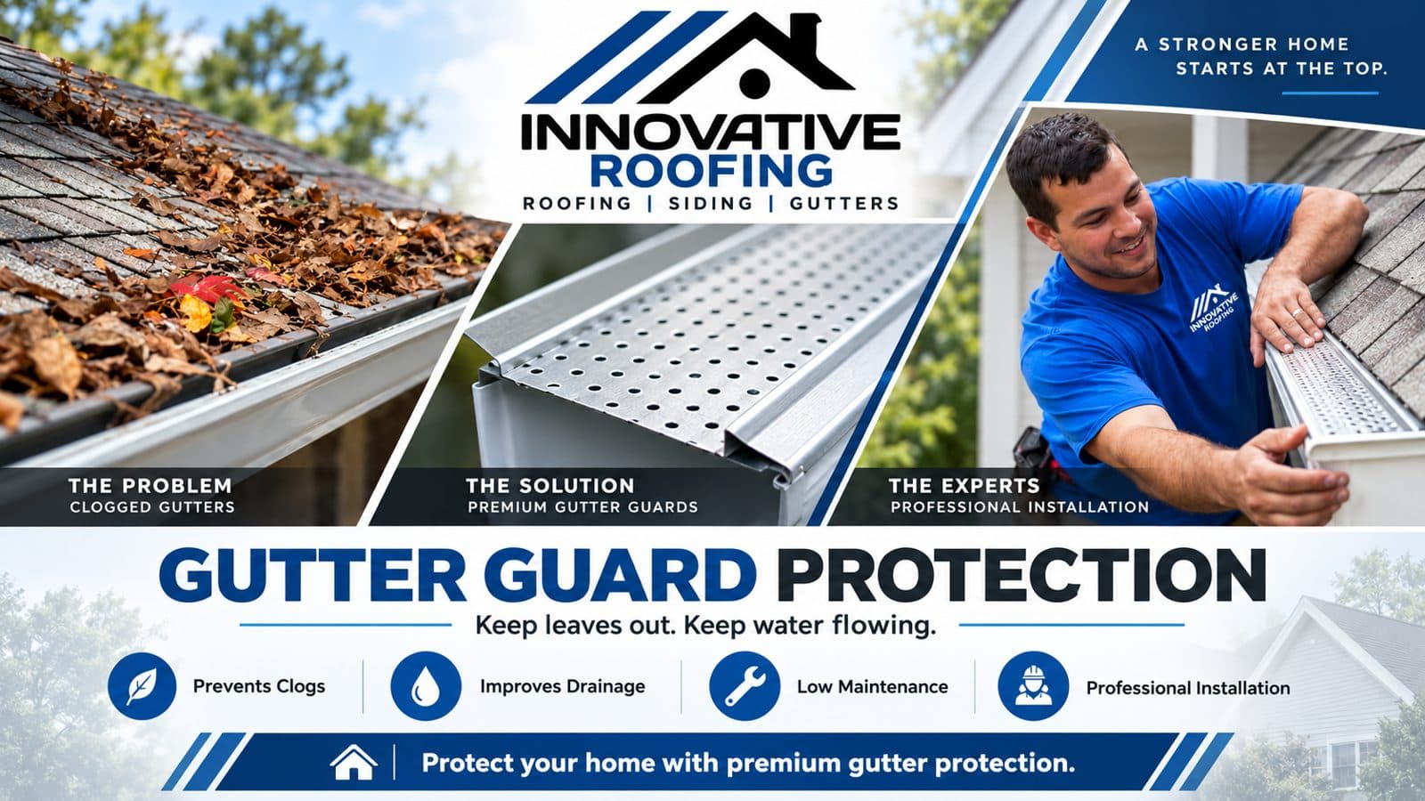 Innovative Roofing gutter guard protection — clogged gutters vs premium guards and professional installation in Omaha and Kansas City